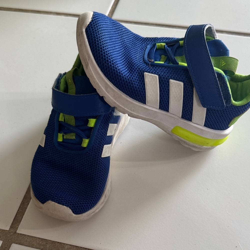 Adidas Kids Navy and Lime Sneakers